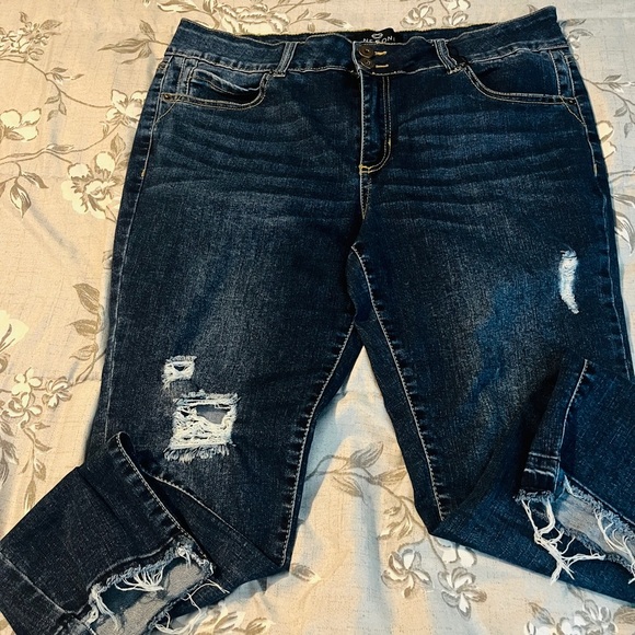 one 5 one Denim - Size 14 one 5 one Dark Blue Distressed Boyfriend Jeans